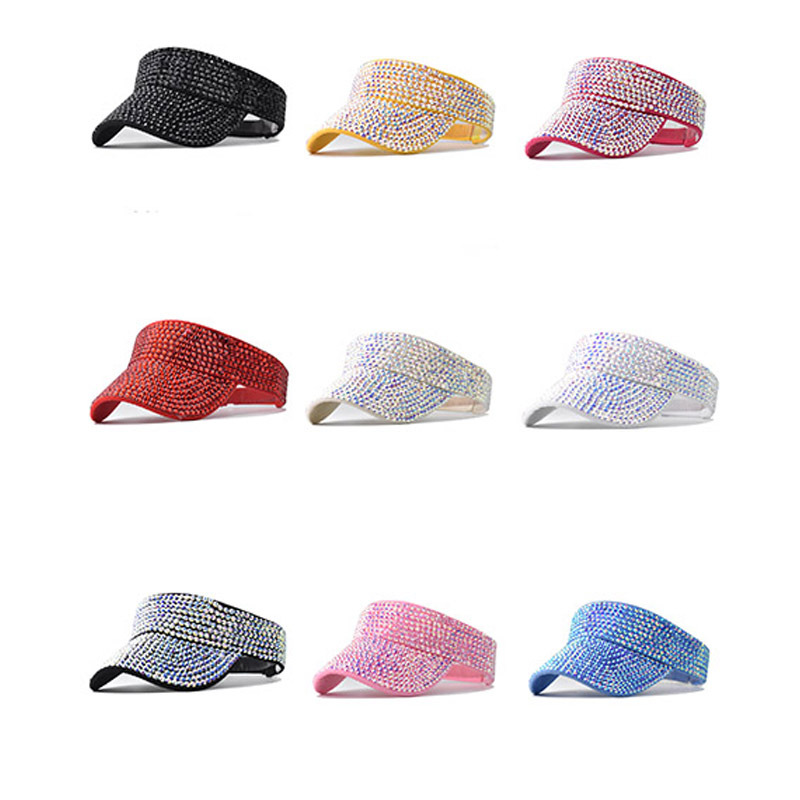 Diamante transfronterizo sombrero superior vacío casual a prueba de sol de las mujeres sombrero superior vacío verano rhinestone no-top peaked Cap drain Top Hat