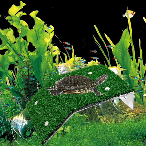 Imitation turf turtle climbing platform, acrylic lawn turtle basking fish tank, high water level climbing ladder, floating island basking platform