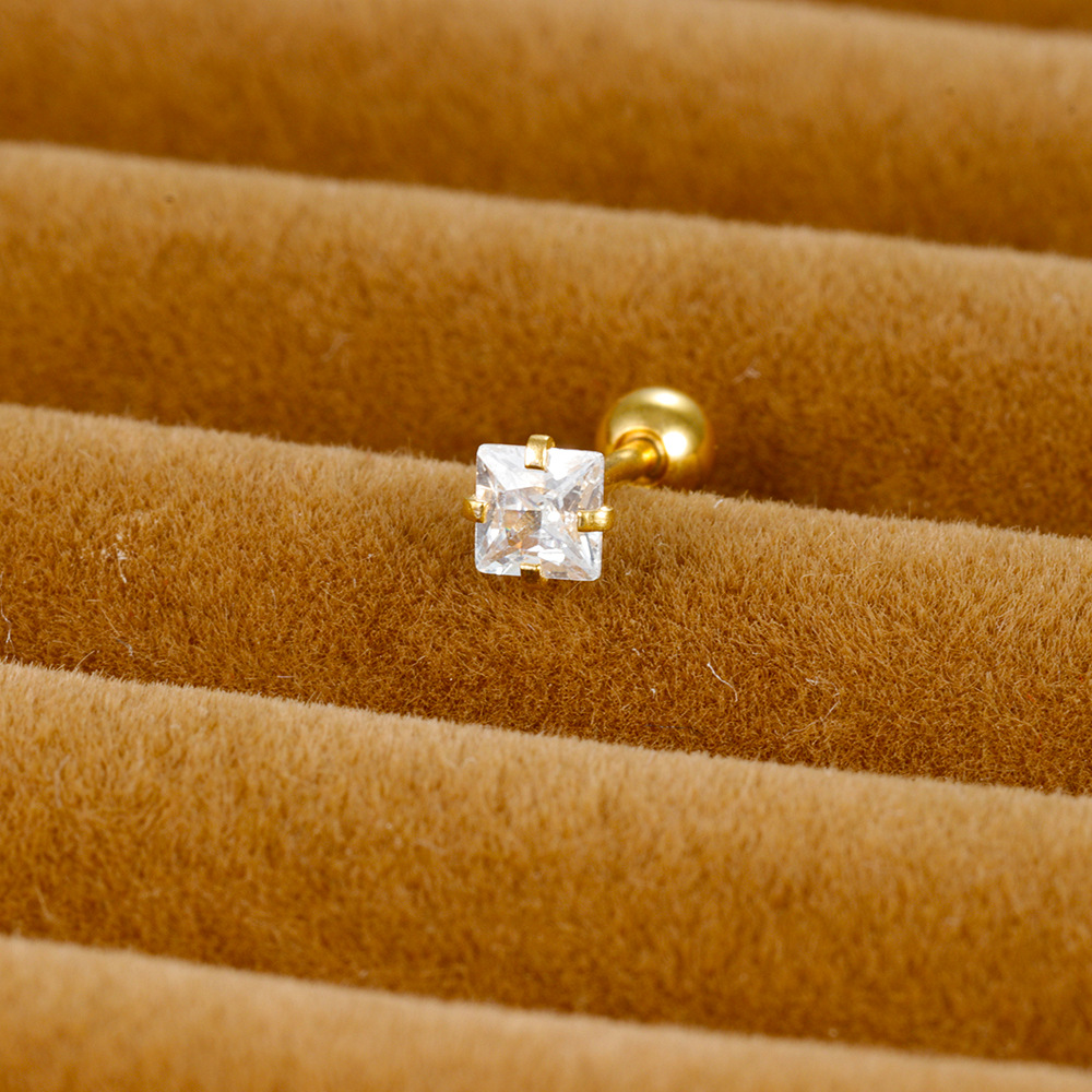 5g Weight straight barbell Piercing needle type Zircon Inlay Material Ear Studs Classification 1 Piece Quantity Daily, Street Occasion Stainless Steel Material Square Pattern Women's Gender Plating, Inlay Design Simple Style Style 1 Piece Simple Style Square Plating Inlay Stainless Steel Zircon Ear Studs 5