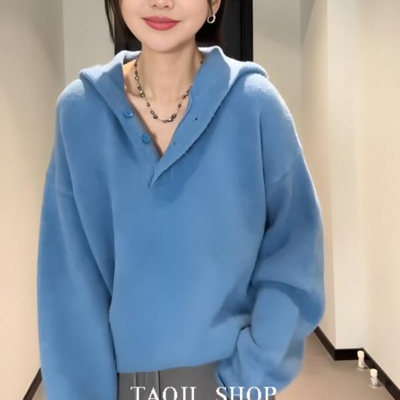 连帽针织衫女装秋冬毛衣内搭打底衫2025新款大码胖mm显瘦长袖上衣|undefined