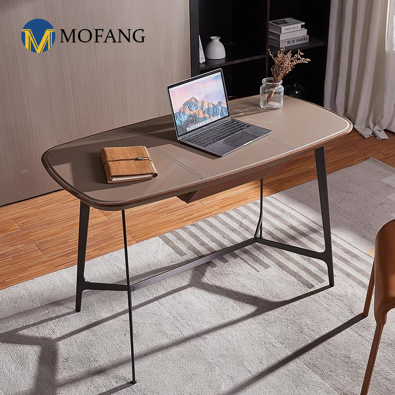 Italian lightweight luxury saddle leather stainless steel desk chair small apartment designer Nordic saddle leather computer office desk