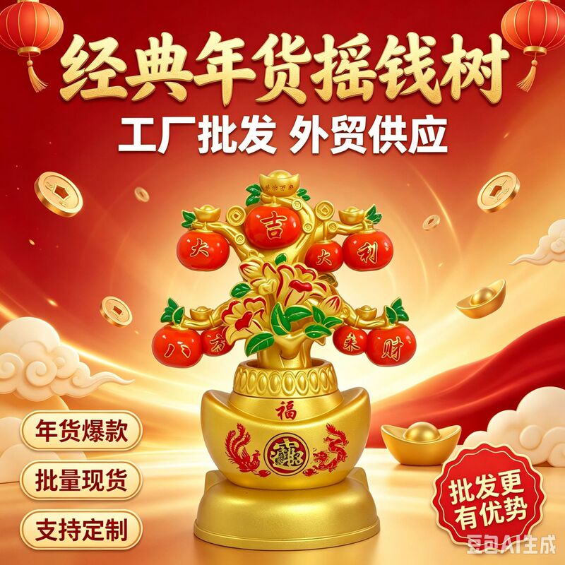 Solar-powered, money-attracting, automatically swaying money tree, a trendy Chinese-style car ornament, suitable for use in cars or offices to attract wealth