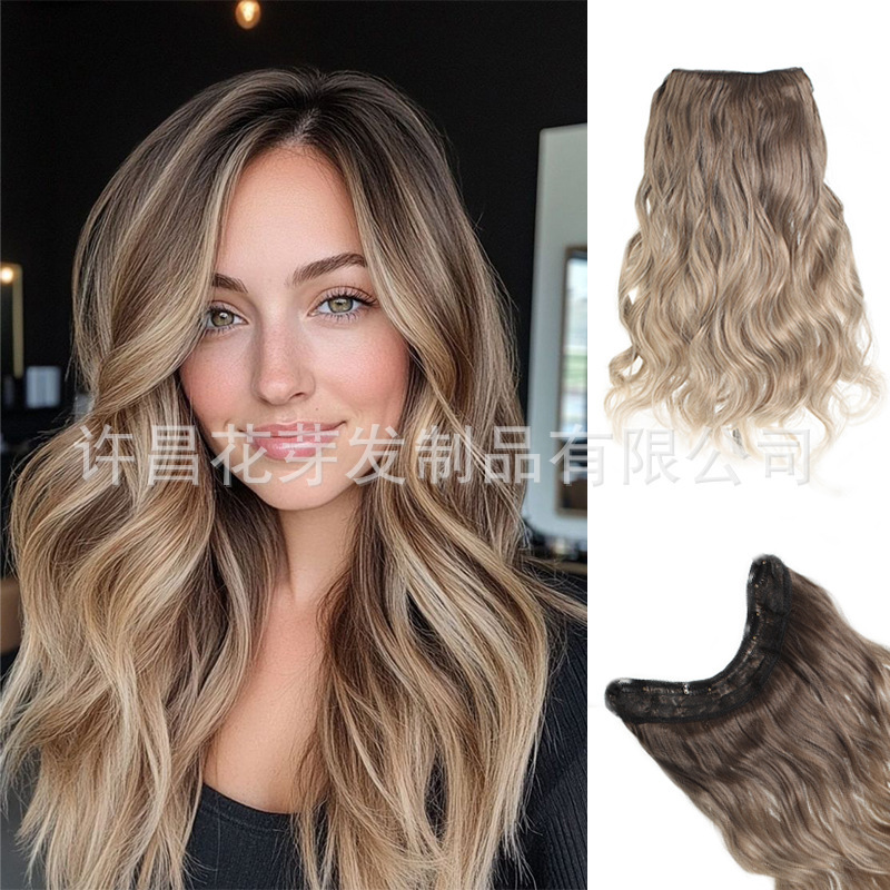 Wig Cross-border Foreign Trade Women's Daily Hair Curtain Big Wave Curly Hair Tape Gradient High Temperature Matte Silk Hair Tape