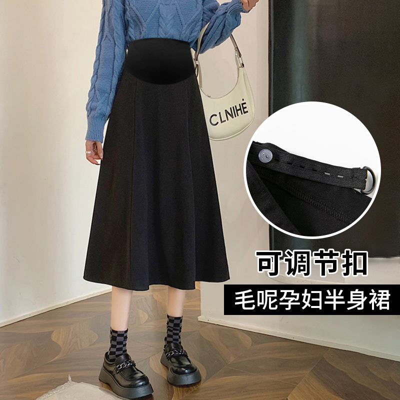 孕妇装孕妇装毛呢半身裙秋冬季新款外穿腰显瘦中长款a字裙子|undefined
