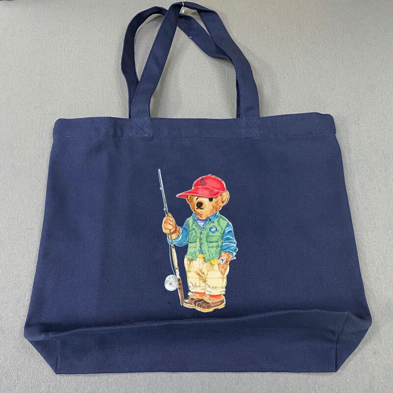 Lotte Japanese and Korean Bags Polo Bear Canvas Bag Shopping Bag Shoulder Bag Bear Tote Bag Hand-Held Fishing Rod Bear