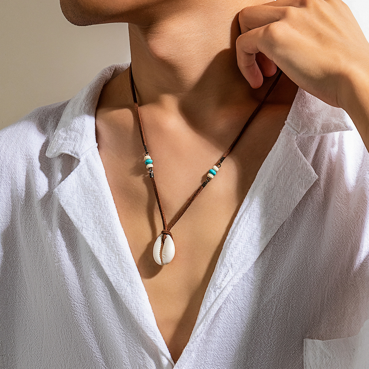 Europeo y americano simple nuevo terciopelo cuerda Shell collar de los hombres de moda simple alto sentido nicho clavícula cadena transfronteriza joyería de los hombres