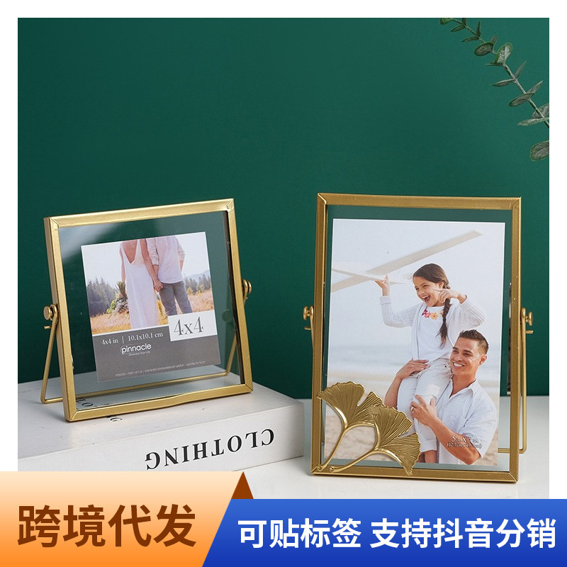 Creative Nordic Photo Frame Light Luxury Metal Iron Solid Geometric Decorative Ornaments Glass Specimen Instagram Photo Frame Desktop