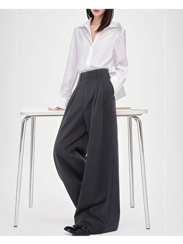 Autumn new style professional suit pants for women, black high-waist ol commuting loose wide-leg casual hanging a-line pants