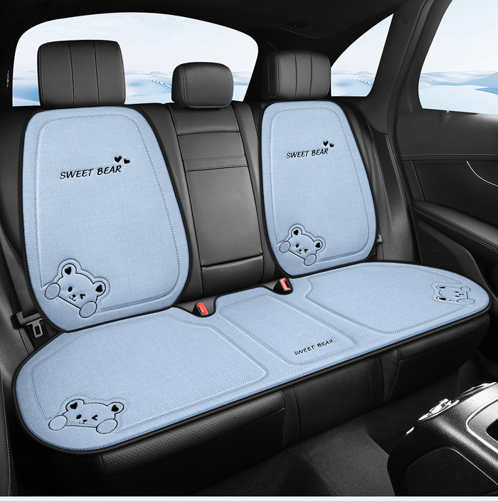 Car Seat Cushion for All Seasons, Linen Cartoon Rear Seat Cushion, Single-Piece Seat Cover for Women