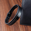 Men's black leather woven bracelet stainless steel handmade, genuine leather