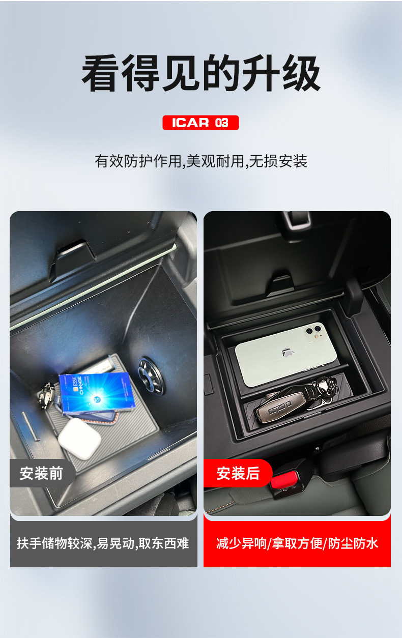Specially Used for Chery ICAR03 Armrest Box Storage Box Storage Box Central Control Lower Storage Box Water Cup Cover Modification Pad
