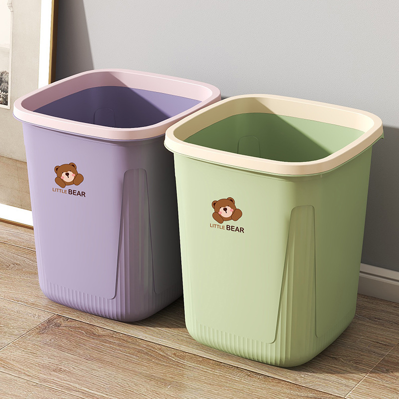Nordic Color Contrast Square Trash Bin Household Large Capacity Uncovered with Pressure Ring Bedroom Bathroom Kitchen Internet Popular Trash Bin