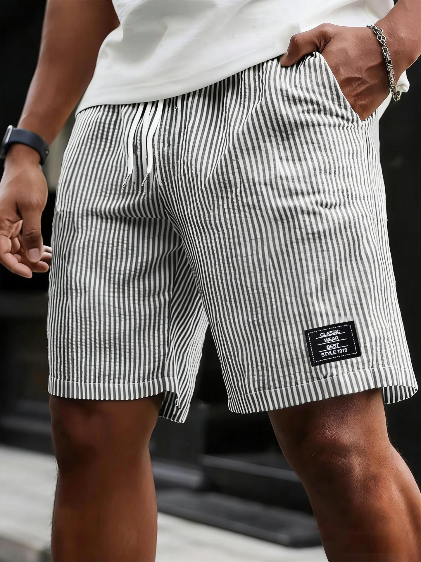 Men's Plaid Striped Sports Capri Pants Loose Fitting Plus Size Casual Summer Shorts_viptrois.com