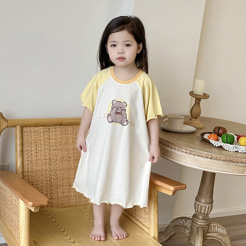 女童睡裙2024新款短袖居家服棉質夏天兒童睡衣女孩夏季寶寶薄款家