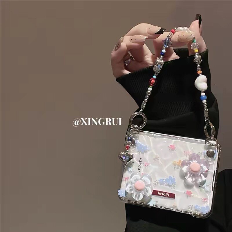 Huawei, brand compatible phone case flower-shaped, handheld protective case, wave pattern, folding screen, fall protection