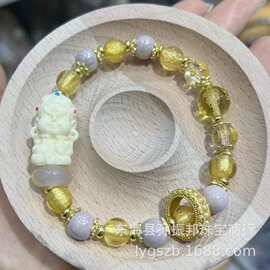 爆款金箔琉璃香灰瓷大黑天款手链玛瑙跑环黄财神款手链手串批发