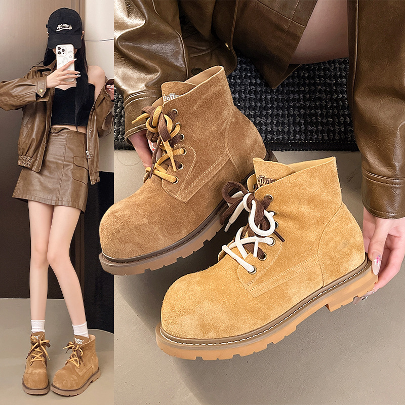 Frosted Martin Boots 2025 Autumn New Turn-Down Collar Motorcycle Boots Two-Way Platform Women's Shoes Versatile Casual Slim Boots for Women