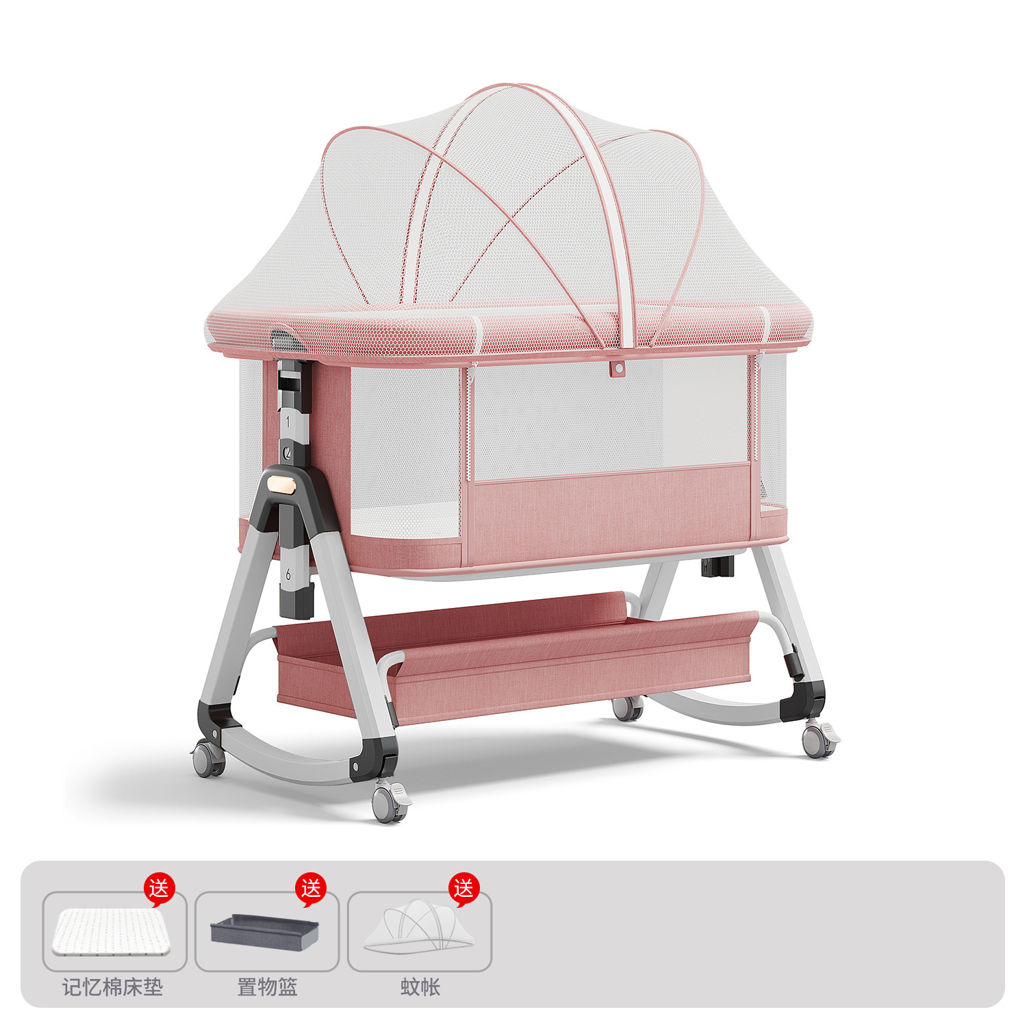 Cama para bebés, cama de cuna para recién nacidos, cama de empalme grande, cama móvil portátil plegable multifuncional 2 en 1