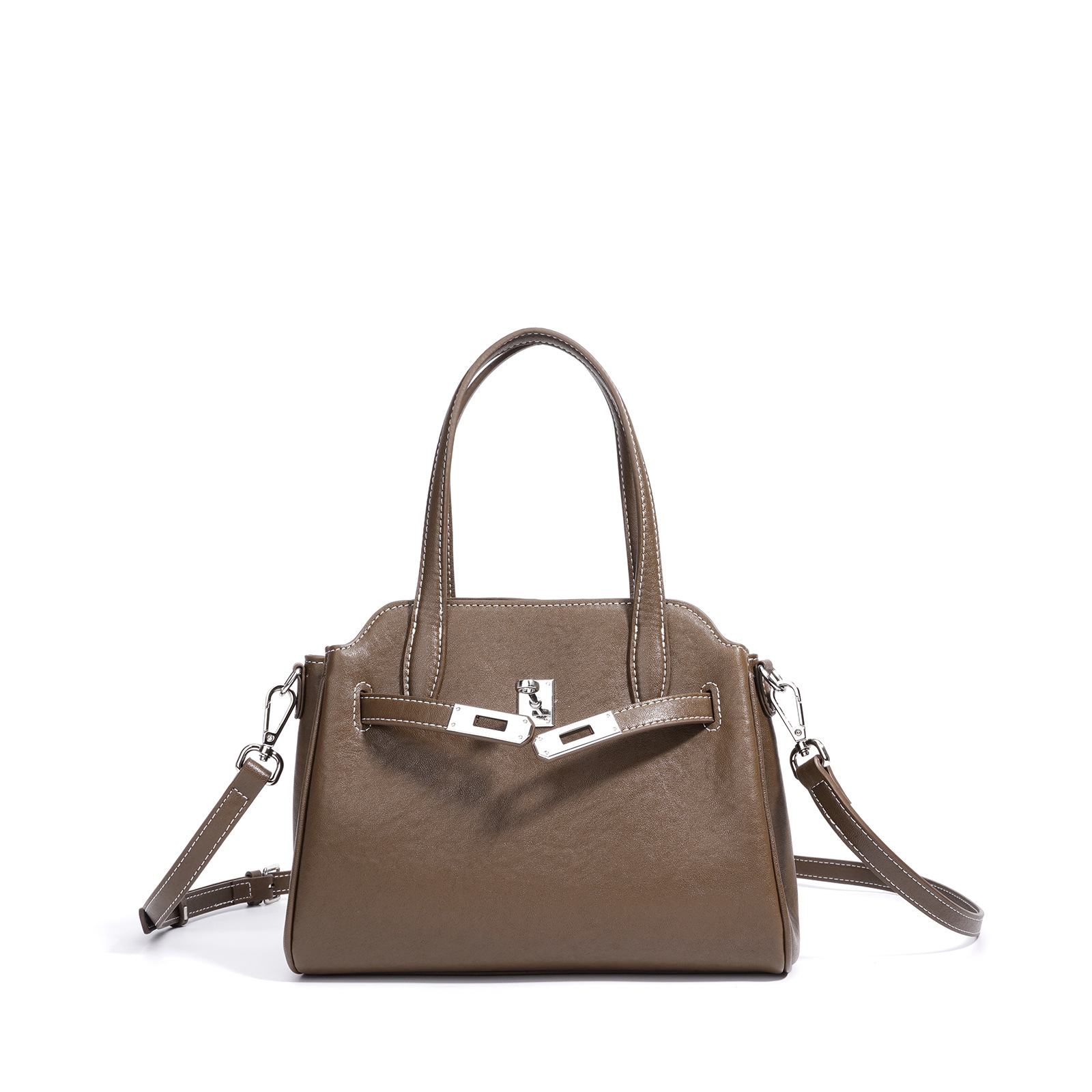 Genuine Leather Small Square Bag Retro Fashion Handbag For Women Trendy Simple Commuter Designer Niche Shoulder Crossbody Bag - Thumbnail 6
