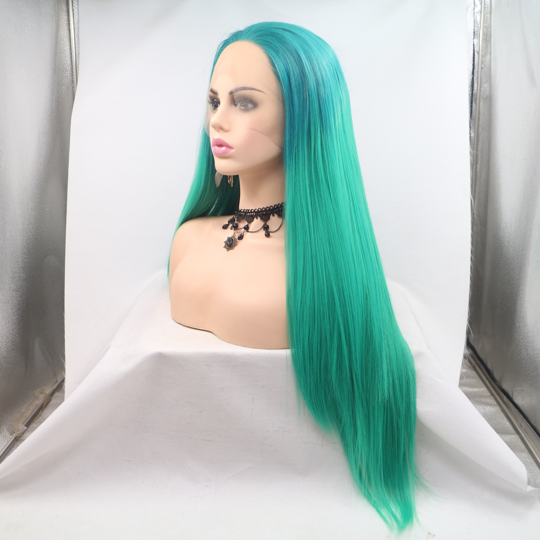 NEW LOOK fibra química frente encaje largo cabello recto europeo y americano encaje cabello largo en stock