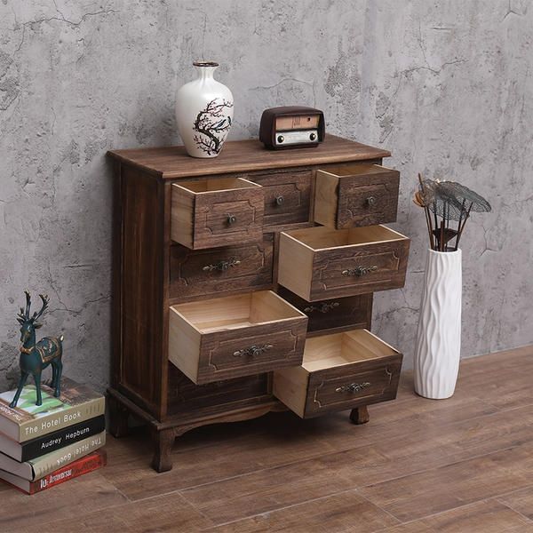 美式实木斗柜收纳柜整装七斗柜做旧复古客厅柜子储物柜靠墙置仿古