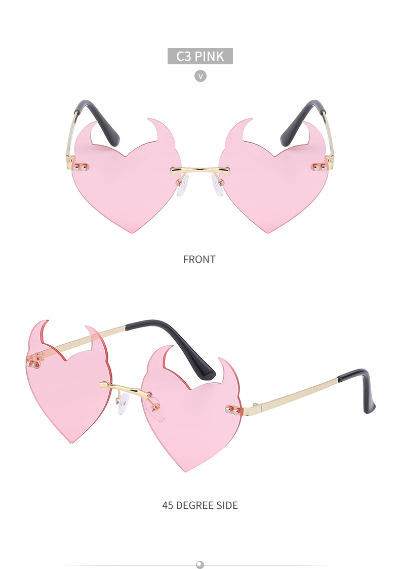 Women's Fashion Heart Shape Pc Special-shaped Mirror Metal Frameless Sunglasses display picture 12