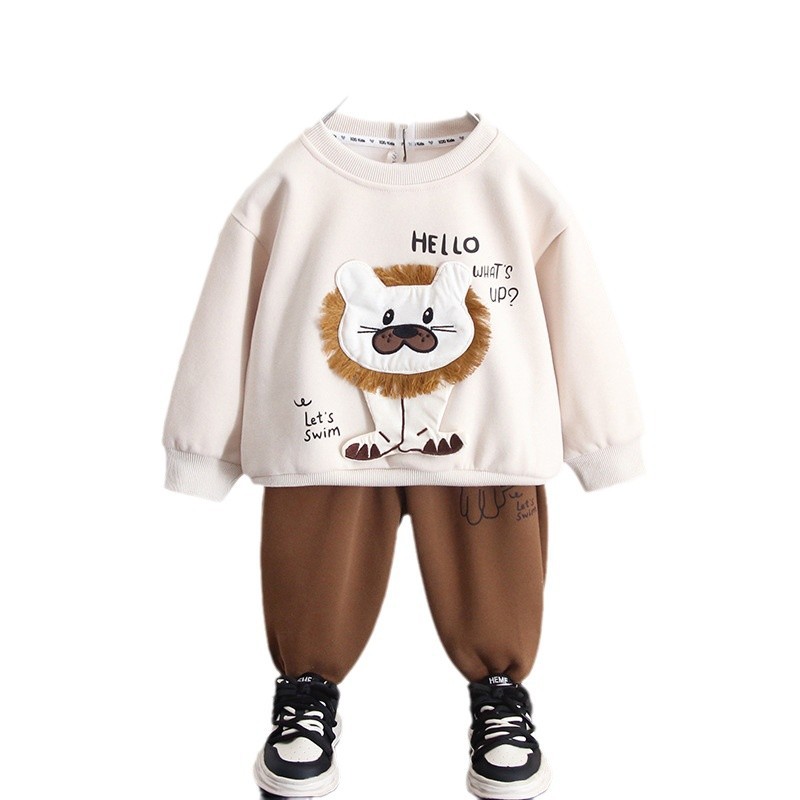 6373 traje de suéter de otoño para niños 2025 nueva ropa deportiva para bebés de dos piezas ropa de moda de primavera y otoño para niños