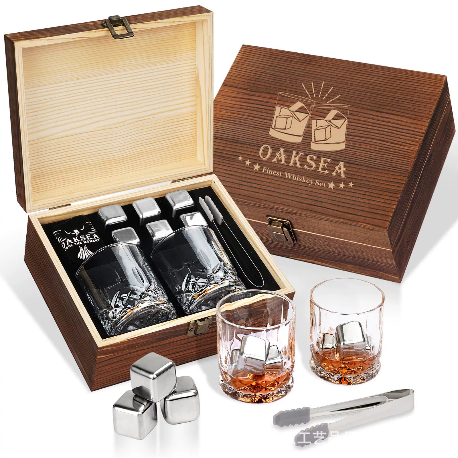 Whisky Stons Коктейль Стеклянная бокаль Подарочная коробка Деревянный