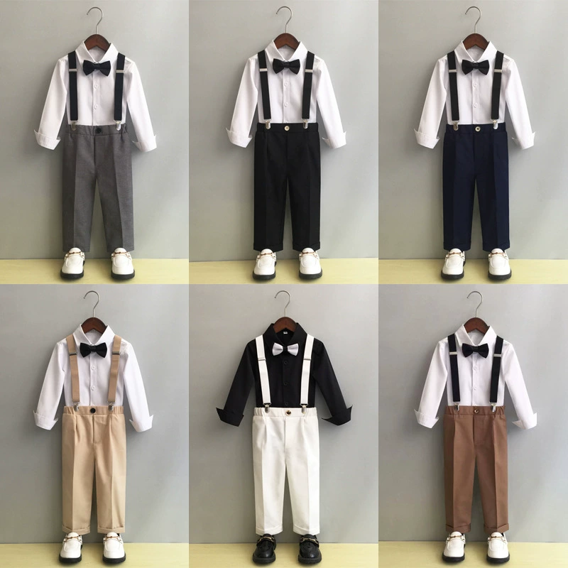 Детский костюм на подтяжках на весну и осень, британское детское платье-хозяин для мальчиков, свадебное платье для девочки-цветочка