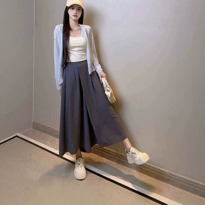 2026 Korean style new versatile wide-leg skirt-pants for women, summer drapey casual mid-length skirt-pants for petite women, trendy 2026 Korean style new versatile wide-leg skirt-pants for women, summer drapey casual mid-length skirt-pants for petite women, trendy