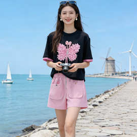 欧货休闲运动套装女2026年新款夏季时尚洋气设计感蝴蝶短袖两件套