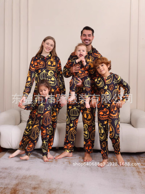 2024 クロスボーダーヨーロッパとアメリカの男の子と女の子の婦人服男性のハロウィンクリスマス家族親子ワンピースパジャマ|undefined