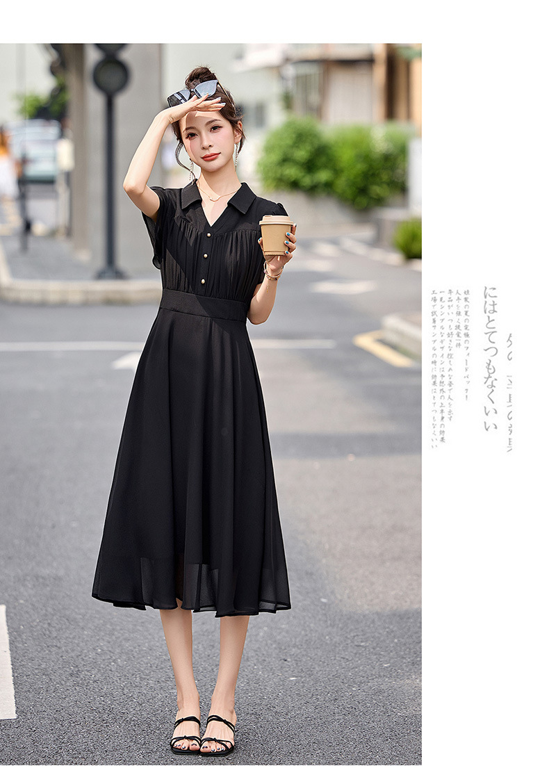 Đầm suông midi tay ngắn eo thắt dây che bụng cho nữ size lớn — màu đen, màu sắc chi tiết 23