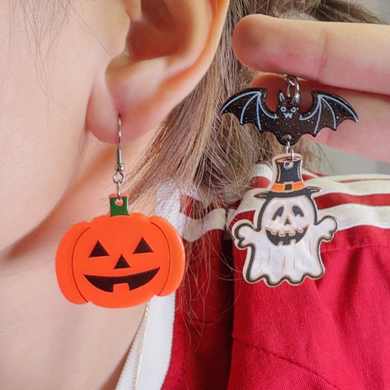 ヨーロッパとアメリカのハロウィンシリーズアクリルイヤリングカラフルなゴーストカボチャ漫画クモパーソナライズされたイヤリング女性用イヤリング|undefined