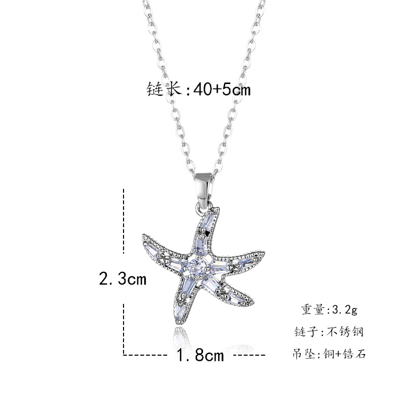 Jewelry Starfish Necklace Korean Temperament Zircon Star Pendant Clavicle Chain display picture 1