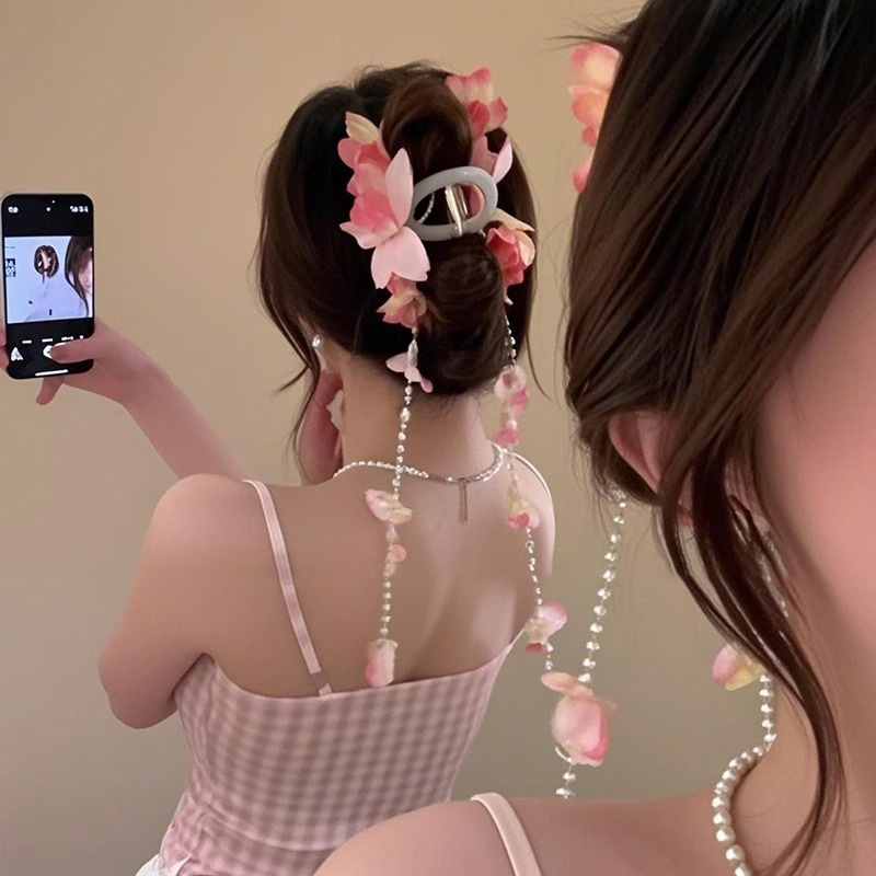 Hortenida azul agarrando clip de cabeza de mujer clip de tiburón floreciente clip de pelo 2025 nuevo tocado de playa