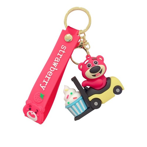 New Greedy Dessert Strawberry Bear Keychain Couple Bag Pendant Birthday Gift Car Keychain Wholesale