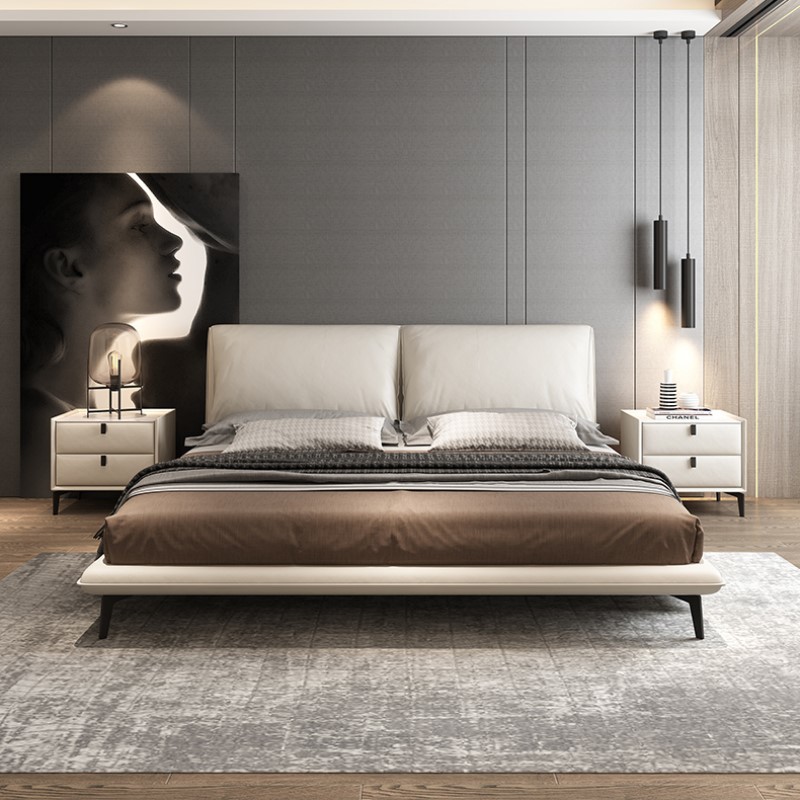Italiano minimalista cama de cuero real dormitorio principal 1,8 M moderno minimalista suave bolsa de cama doble elefante oreja cama de boda muebles de la cama