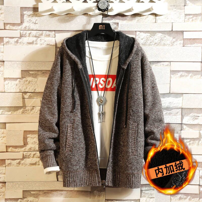 Ropa de otoño e invierno suelta casual manga larga forrado de lana en stock suéter Abrigo con capucha moda Universidad más tamaño moda cardigan