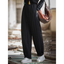冬款新款裤子复古条纹显瘦百搭夹棉休闲裤棉麻加厚保暖棉裤女禅修