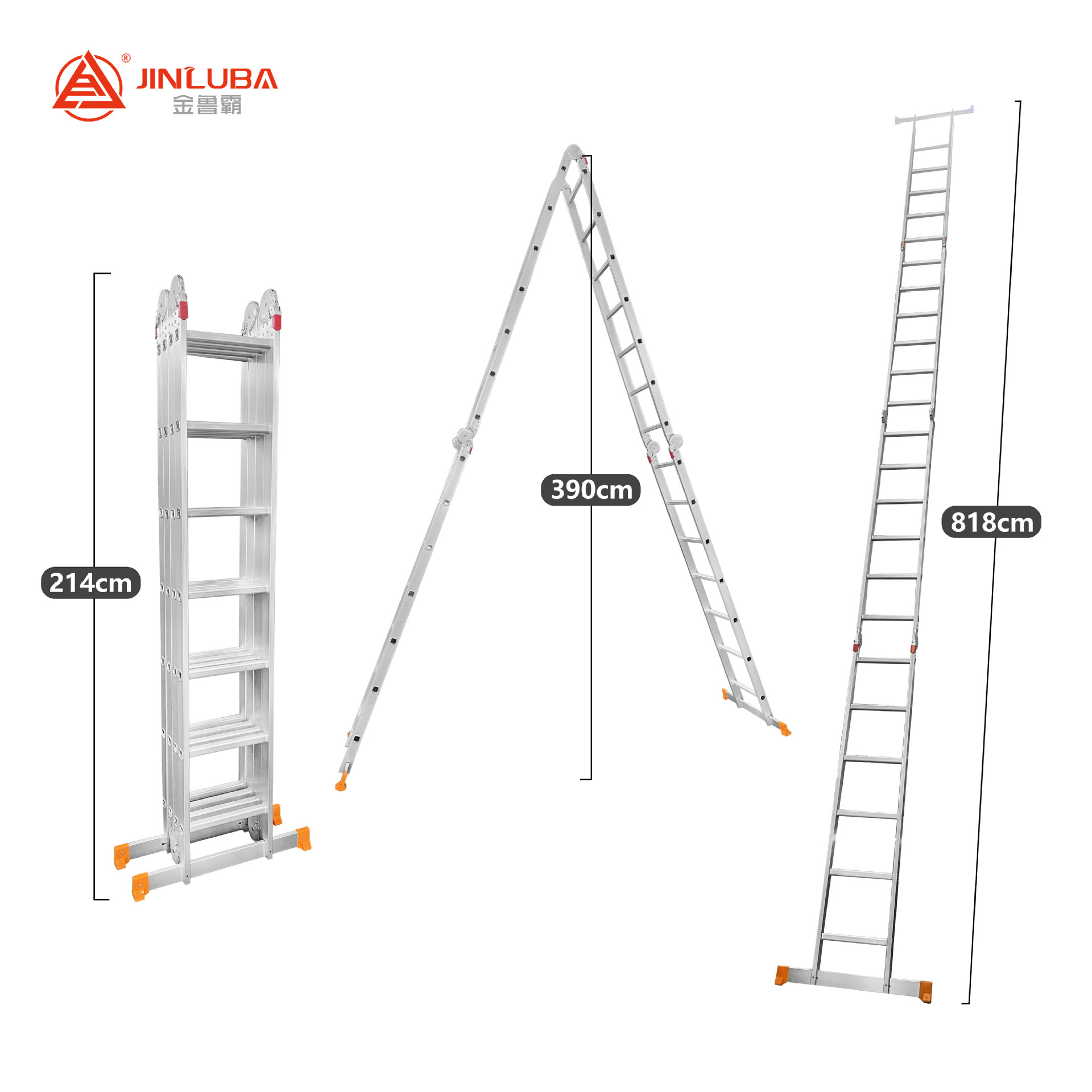 Jinluba Factory Escalera plegable de aleación de aluminio Escalera de cuatro pliegues Escalera telescópica Escalera de articulación recta al por mayor