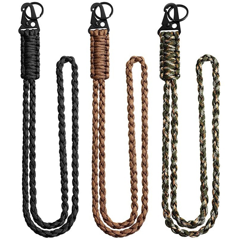 In stock heavy-duty woven umbrella rope neck lanyard keychain men's and women's outdoor survival umbrella rope necklace with camera wallet