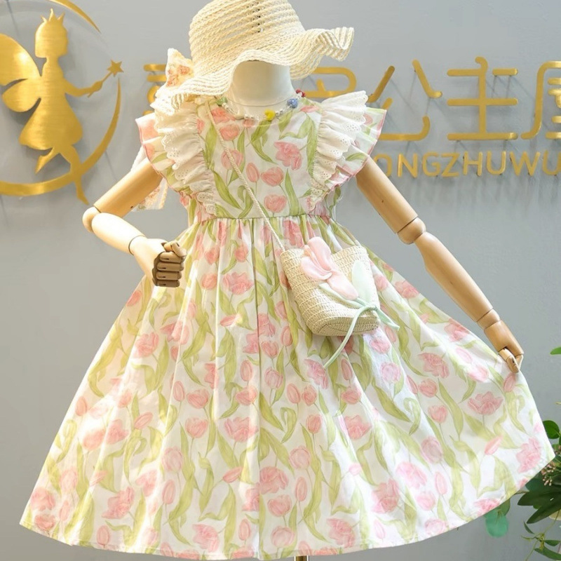 女童连衣裙夏装2025新款洋气儿童碎花背心裙小女孩美背公主裙子