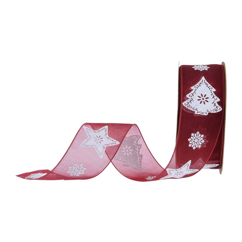 Transfronteriza 2,5 cm espuma de impresión árbol de Navidad cinta de hilo de nieve Navidad flores regalo embalaje cinta de poliéster en stock