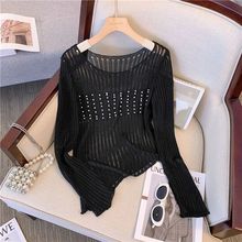 2025韩版时尚修身薄款针织罩衫法式纯欲风镂空防晒针织衫新款长袖