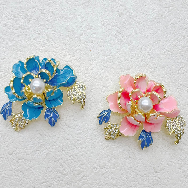 Enamel Peony Flower Brooch High-end High-end Women's Chinese Style Freshwater Pearl Exquisite National Tide Classical Corsage Accessories