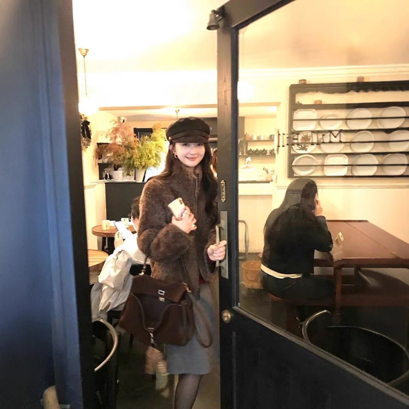 [Retro Old Money] Stand Collar Casual Zipper Style Full Wool Lamb Fur All-In-One Fur Jacket Women's Autumn and Winter