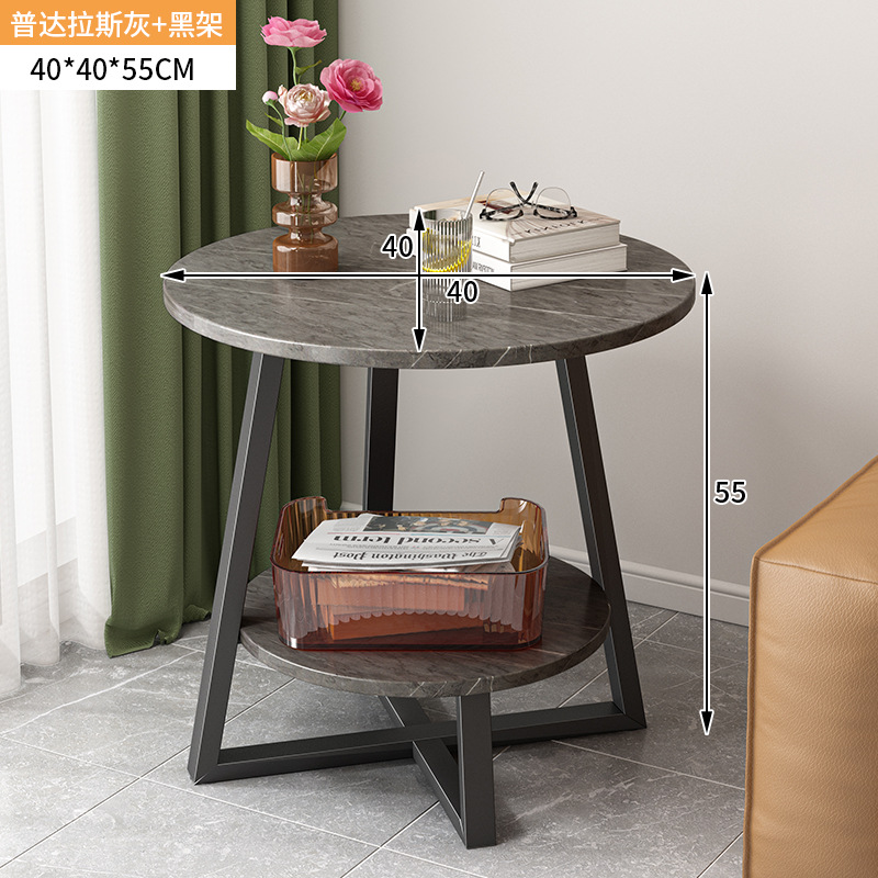 Mesa de café Luz de lujo dormitorio Mini Mesa de esquina pequeño apartamento europeo pequeña mesa redonda de doble capa sofá mesa auxiliar Internet celebridad pequeña mesa de café