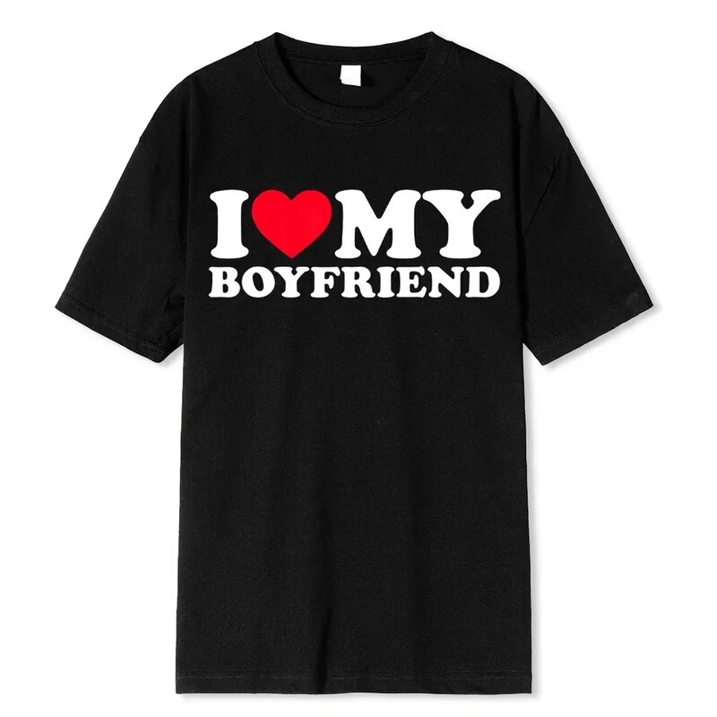Short-Sleeved T-Shirt for Men and Women, I Love My Boyfriend T-Shirt, Women's Comic T-Shirt, Women's Funny Loose Round-Neck Couple Tops