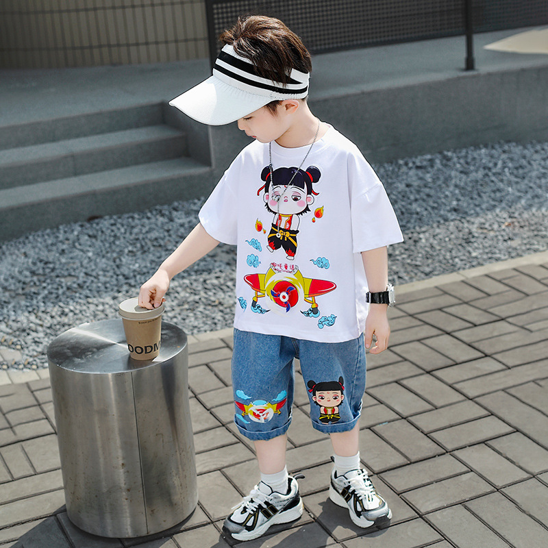 7855 ropa traje de verano para niños 2025 nueva ropa de dibujos animados ropa de verano para bebés pantalones cortos de manga corta para niños casuales